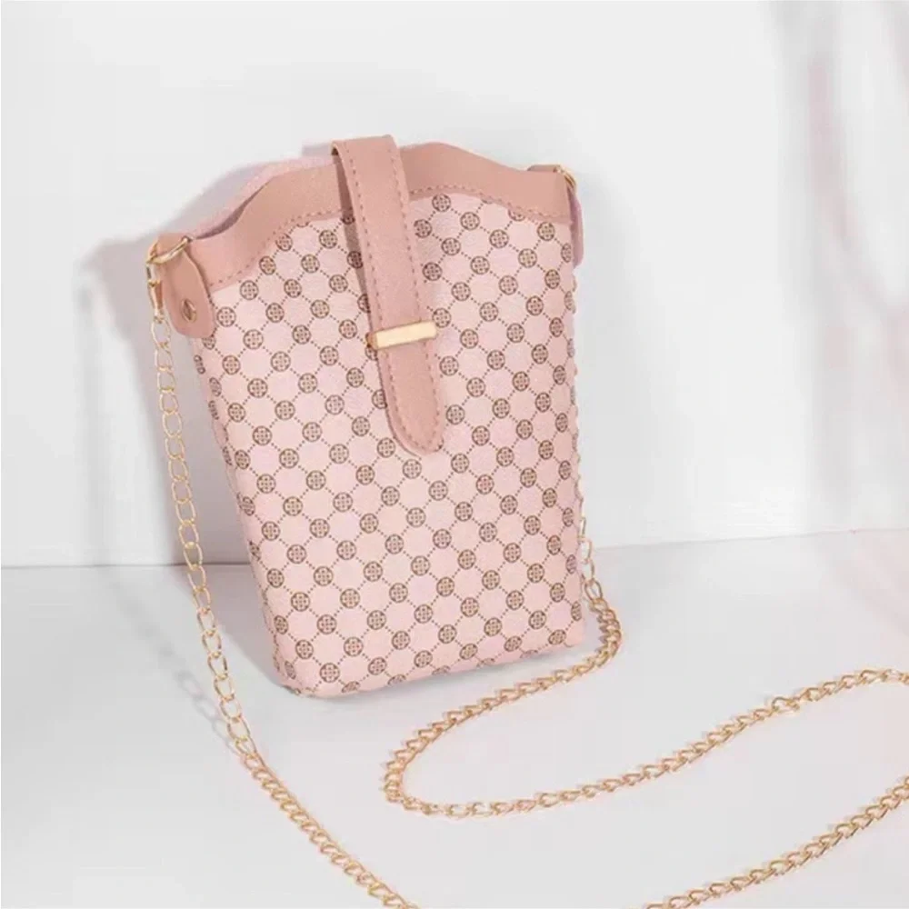 Light Pink Patterned Leather Crossbody Purse